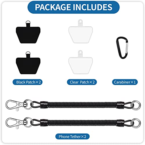 Doormoon Phone Lanyard Tether with 4 Patch, Cell Phone Lanyard with 2* Phone Tether, 4* Patch for Outdoor Hiking Climbing - color: Black - 2 Pack