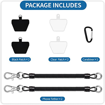 Doormoon Phone Lanyard Tether with 4 Patch, Cell Phone Lanyard with 2* Phone Tether, 4* Patch for Outdoor Hiking Climbing - color: Black - 2 Pack