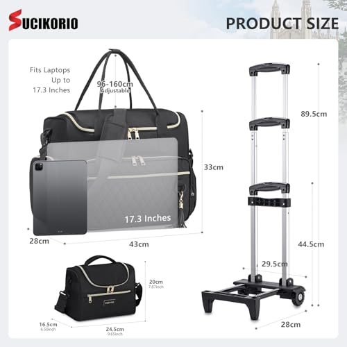 Rolling Laptop Bag 17.3 Inch With Insulated Lunch Bag 3 IN 1 Waterproof Rolling Briefcase With Wheels for Women - color: White