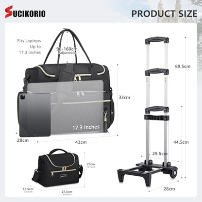 Rolling Laptop Bag 17.3 Inch With Insulated Lunch Bag 3 IN 1 Waterproof Rolling Briefcase With Wheels for Women - color: White