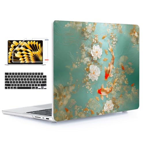 for with MacBook Pro 14 inch Case 2026-2021 M5 M4 M3 M2 M1 Pro/Max A3426 A3427 A3434 A3112 A3401 A2918 A2992 A2779 A2442, Hard Shell with Keyboard Cover+Protective Film, Goldfish - color: Goldfish