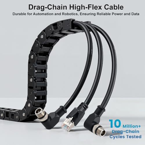 Alvin's Cables M12 X-Code 8 Pin Male to RJ45 Ethernet Cable for Cognex Keyence Camera, High-Flex Cat6a Cable for Industrial Automation, Fieldbus Module, Robotics, Right Angle 16.4ft/5m