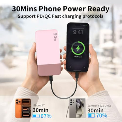 NOBIS Power Bank 90W 20,000mAh Laptop Portable Charger | PD Fast Charging Battery Pack, 4-Port, Digital Display, Compatible Laptop, Tablet, Phone and More - color: Pink