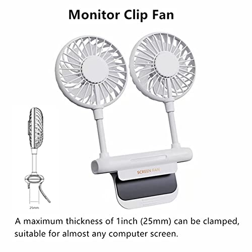 Monitor Fan with 2 Rotatable Heads, 3 Speeds, Sturdy Clamp, USB Powered Cooling Fan for Office Desk & Laptop. - color: White