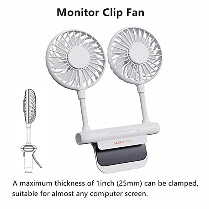 Monitor Fan with 2 Rotatable Heads, 3 Speeds, Sturdy Clamp, USB Powered Cooling Fan for Office Desk & Laptop. - color: White