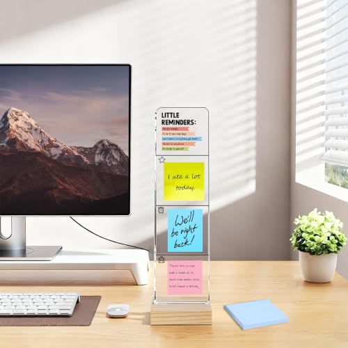 Monitor Memo Board with Removable Wooden Base Acrylic Portable Sticky Note Holder, Daily Inspirational Quotes Acrylic Message Board Sign Office Desk Desk Set Sticky Notes 100 Sheets - color: Reminders