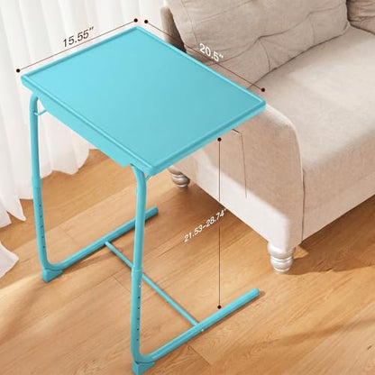HUANUO Adjustable TV Tray Table - TV Dinner Tray with Cup Holder on Bed & Sofa, Comfortable Folding Table with 6 Height & 3 Tilt Angle Adjustments for Laptop (Azure) - color: Azure