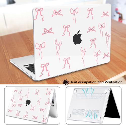 for 2026 MacBook Air 13 Inch Case M5 A3449 M4 A3240 A3113 M3 A2681 M2 2026 2025 2024 2023 2022 Release, Pattern Plastic Hard Shell Case Cover for MacBook Air 13.6inch M5, Pink Bowknot - color: Pink Bowknot