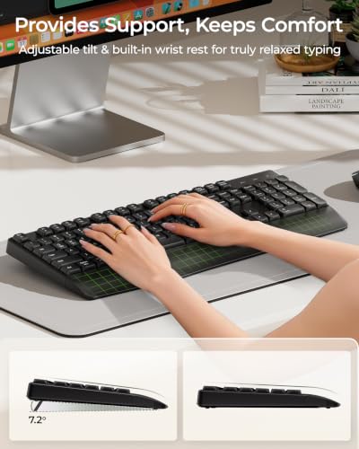 seenda COE200 Wireless Bluetooth Keyboard and Mouse Combo with Wrist Rest | USB/Bluetooth multi-device switching, quiet clicks, full-size ergonomic set for PC, laptop, Mac, and MacBook, Black - color: Black