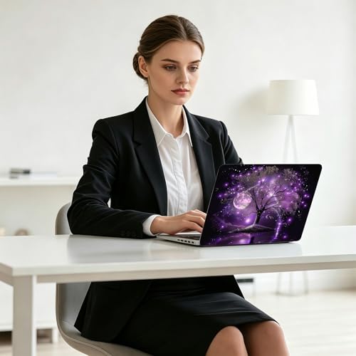 Universal Laptop Skin Decal, 3-Piece Vinyl Protector for 12 13 14 15.6" Notebook, Waterproof Anti-Scratch, Easy Trim & Bubble-Free Finish, Purple Tree with Stars and Moon - color: Purple Tree with Stars and Moon