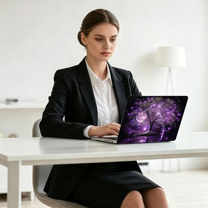 Universal Laptop Skin Decal, 3-Piece Vinyl Protector for 12 13 14 15.6" Notebook, Waterproof Anti-Scratch, Easy Trim & Bubble-Free Finish, Purple Tree with Stars and Moon - color: Purple Tree with Stars and Moon