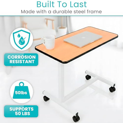 Vive Overbed Table (XL) - Hospital Bed Table - Swivel Wheel Rolling Tray | Adjustable Over Bedside Home Desk - Laptop, Reading, Eating Breakfast Cart Stand - Bedridden, Elderly (Brown) - style: Standard