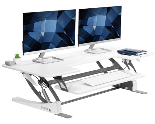 VIVO White 48 inch Standing Desk Converter, DESK-V048VW | Extra Large, Height Adjustable, Stand Up Desk Riser, Wide Keyboard Tray, Dual Monitor and Laptop Workstation, V Series - color: White, size: 48"