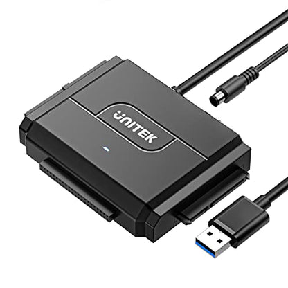 Unitek SATA/IDE USB 3.0 Adapter, Dual-Drive for 2.5/3.5" HDD, 24TB, 6Gbps | Simultaneous 1 SATA + 1 IDE Access; For 2.5/3.5" SATA/IDE HDD/SSD; Plug & Play, Hot-Swap, Auto Sleep; 12V Adapter Included - color: USB A