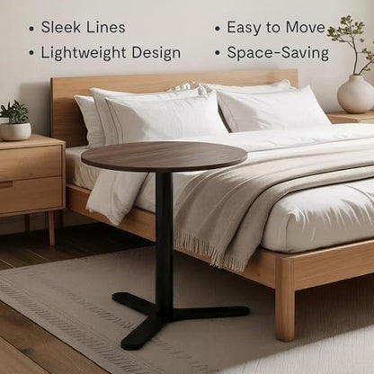 FLEXISPOT Adjustable Overbed Side Table & End Table for Bed & Sofa | Gas Lift Height, Space-Saving Base, Multi-Use Laptop,Snack & Work Table for Home, Apartment, Kids & Adults,Round Walnut Top