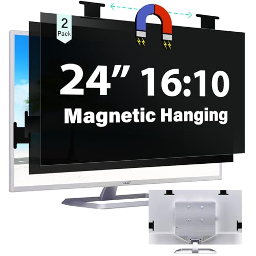 [2 Pack] Magnetic Hanging 24 Inch Computer Privacy Screen for 16:10 Aspect Ratio Widescreen Monitor, Eye Protection Anti Glare Blue Light Computer Monitor Privacy Filter, Removable 24in Protector Film - size: [2 Pack] 24 inch 16:10