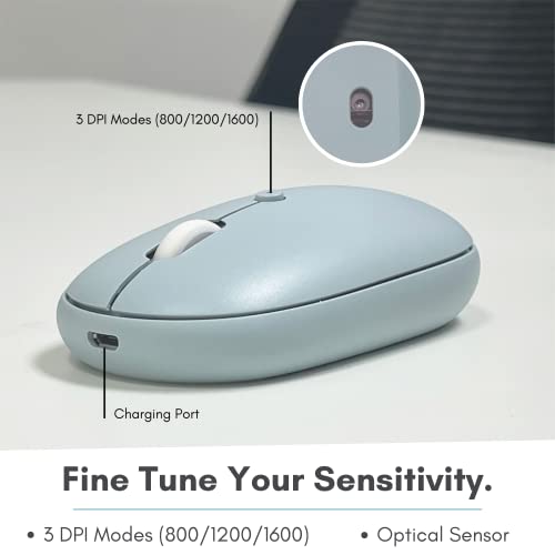 Macally Wireless Bluetooth Mouse - Quiet, Comfortable, Rechargeable for MacBook Air/Pro, Mac, iMac, Apple iPad - Wireless Mouse for Laptop, Windows PC Desktop - color: Blue