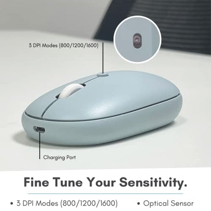 Macally Wireless Bluetooth Mouse - Quiet, Comfortable, Rechargeable for MacBook Air/Pro, Mac, iMac, Apple iPad - Wireless Mouse for Laptop, Windows PC Desktop - color: Blue