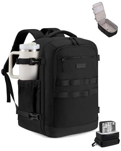 LOVEVOOK 50L Travel Backpack for Women & Men, TSA Approved Carry On Backpack with 3 Packing Cubes, Waterproof Personal Item Bag Fits 17 Inch Laptop, Weekender Essentials Overnight Backpack for Trip - color: Black, size: 50L-4PCS