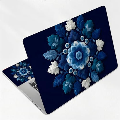 Navy Blue & White Leaf Mandala Universal Laptop Skin Sticker 3PCS, Protective Decal Trim-to-Fit 11.6" 13.3" 14" 15.6" Laptop Vinyl Cover, Removable Anti-Scratch Computer Decal Protector - color: Navy Blue & White Leaf Mandala