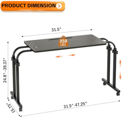 TigerDad Mobile OverBed Recliner Table - Adjustable Height & Length, Stable Laptop Tray Chair Table with Wheels for Kids & Adults