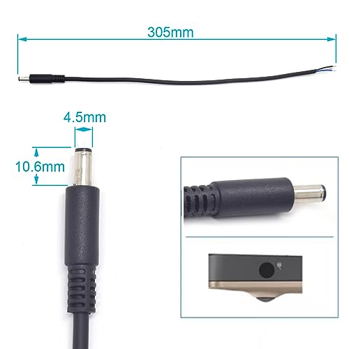 2Pack 1FT 4.5x3.0mm DC Bare Cord Power Pigtail Cable for Dell Laptop Repair | 4.5x3.0mm Small Pin Male, 3 Wire Open End Cable,0.3M Powe Adapter Cord for Dell Latitude XPS Inspiron Power Supply DIY Cable - size: 4.5x3.0mm Male