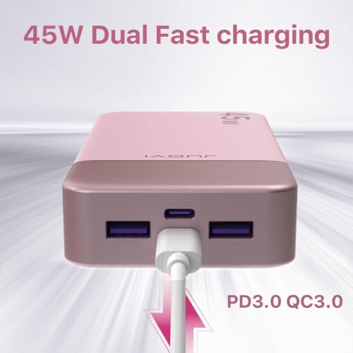 JUOVI Power Bank Fast Charging, 20000mAh 45W Portable Charger, Samsung Super Fast Charging Portable Phone Charger, USB C Power Bank for MacBook, iPhone 15 14 13 Pro Samsung S24 S23 (Pink) - color: Pink