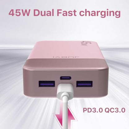 JUOVI Power Bank Fast Charging, 20000mAh 45W Portable Charger, Samsung Super Fast Charging Portable Phone Charger, USB C Power Bank for MacBook, iPhone 15 14 13 Pro Samsung S24 S23 (Pink) - color: Pink