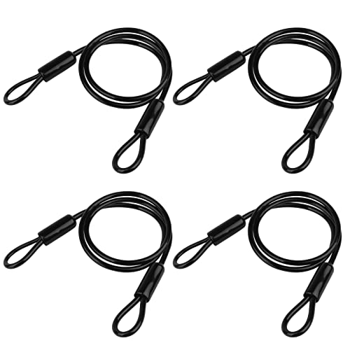 4 Pack 2.5' Black Security Cable Luggage Lock Safety Wire | Double Looped Ends