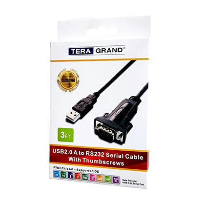 Tera Grand - Premium USB 2.0 to RS232 Serial DB9 Adapter Cable 3 Feet - Built with FTDI Chipset and Male Thumbscrews. This Cable is NOT Used for VGA Monitor. - size: 3 ft, style: Thumbscrews
