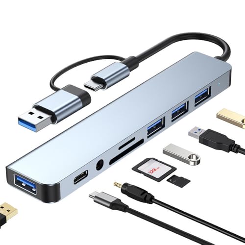 8-in-1 USB C Hub with Card Reader,Ethernet, SD/TF Card Slots, USB 3.0, SDCard Slot, USB Charging Port, forMacBook, for iPad Pro, and More, USB-CDocking Station