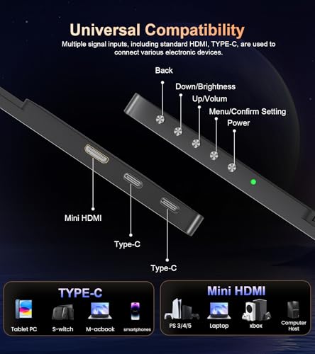 4K Portable Monitor - 15.6" UHD 3840 * 2400 16:10 450 Nits 135% sRGB IPS Screen with 2 USB-C & HDMI Ports for Laptop/Mac/PC/PS5/Xbox with Speakers Stand,VESA Compatible(Metallic Black)