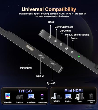 4K Portable Monitor - 15.6" UHD 3840 * 2400 16:10 450 Nits 135% sRGB IPS Screen with 2 USB-C & HDMI Ports for Laptop/Mac/PC/PS5/Xbox with Speakers Stand,VESA Compatible(Metallic Black)