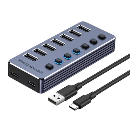 7 Port USB Hub USB 3 0 5 Gbps Splitter with Individual Off On Switch LED Indicator Compatible with Desktop PC Laptop(7 Ports) - color: 7 Ports