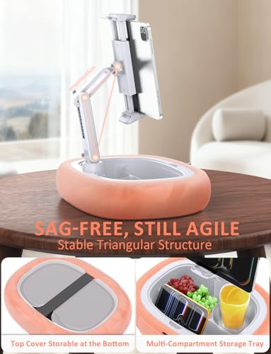 Tryone Tablet Pillow Holder & Laptop Stand : Lap Adjustable iPad Holder with Snack Bowl,Soft Plush Pillow & 360° Rotating Detachable Support Arm for 4.7-16.1 Kindle Phone Tablet Laptop (Pink) - color: Upgraded Version - Pale Pink