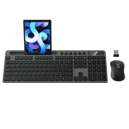 Wireless Keyboard and Mouse Combo, MARVO 2.4G Ergonomic Wireless Computer Keyboard with Phone Tablet Holder, Silent Mouse with 6 Button, Compatible with MacBook, Windows (Grey) - color: Grey