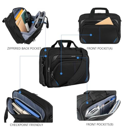 KROSER Laptop Bag 17.3 Inch Premium Laptop Briefcase, Expandable Water Repellent Laptop Shoulder Messenger Bag Durable Computer Case for Business/Travel/Men/Women (Black/Blue) - color: Black/Blue, size: 17.3 INCH