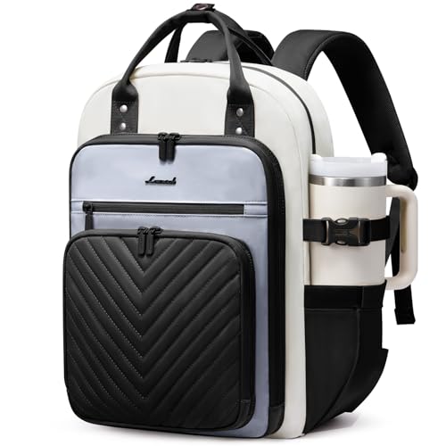 LOVEVOOK Laptop Backpack for Women, Water Resistant Travel Work Backpacks Purse Stylish Business Teacher Nurse Computer - color: Black-gray White, size: 17.3 inch-Standard Laptop Compartment