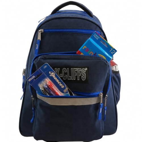 Heavy Duty Rolling Backpack School Bookbag with Wheels Deluxe Wheeled Daypack - color: Navy