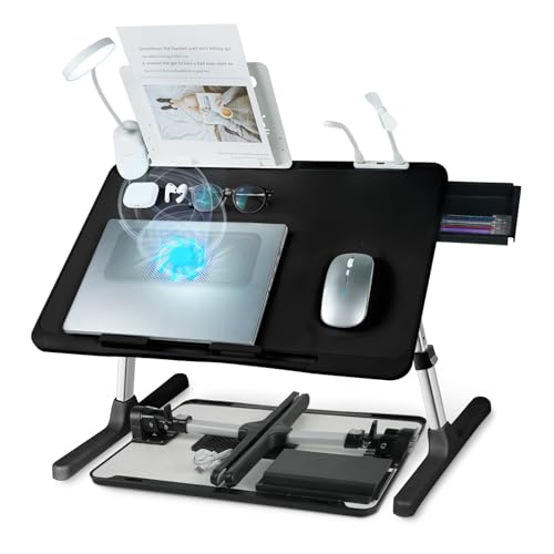 iXTRA Adjustable Laptop Lap Desk with Cooling Fan USB Light for Adults 56x32cm,Black - color: Black,56-32cm