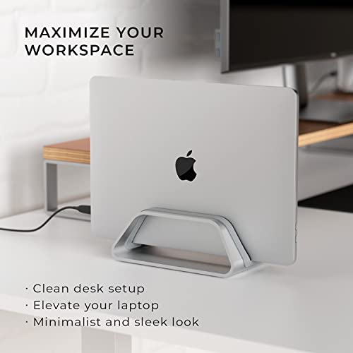 HumanCentric Vertical Laptop Stand Compatible with MacBook Pro & Air | PC Desk Stand, Aluminium, Exchangeable Inserts for Different Device Models, Fits MacBook Pro & MacBook Air, Silver Color - color: Silver