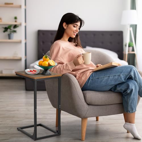 PayLessHere C-Shaped End Table Couch Table That Slide Under Small Side Tables for Sofa and Bed Large Desktop TV Tray for Living Room,Bedroom, Bedside,Small Space,Home Office,Brown - color: Brown