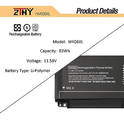 83Wh WK06XL Laptop Battery for HP Omen 16-b 16-k 17-ck 16-wf 16-wd 16-xd | 16-xf 16-am 16-wn Victus 16-r 16-s 16t-r 16t-s 16-r0xxx 16-s0xxx 16-b0xxx 16-k0xxx 16-n0xxx 16-wf0xxx 16-wd0xxx 17-ck0xxx - size: 12.4*2.75*0.27 inch WK06XL