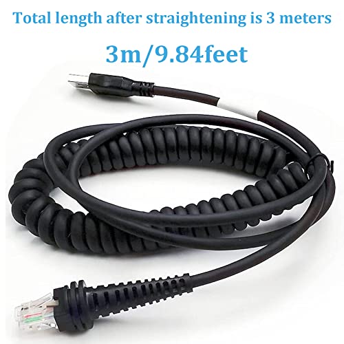 Barcode Scanner 𝐂𝐨𝐢𝐥𝐞𝐝 𝐔𝐒𝐁 𝐂𝐚𝐛𝐥𝐞 USB to RJ45 Cable CBL-500-300-S00 1900GHD 1900GSR 1902GSR 1300G 1450G Barcode Scanner USB Cables for Honeywell (3M / 10FT Coiled USB Port) - size: 10 ft Curly