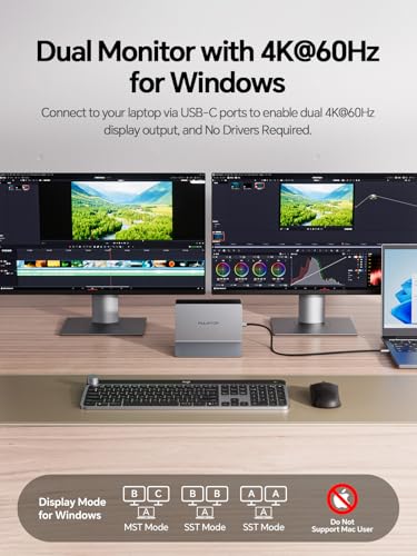 USB C Docking Station Dual Monitor 4K@60Hz, Laptop Dock with Vertical Stand | PULWTOP 11-in-1 Laptop Docking Station with USB-C&USB-A 10Gbps, Gigabit Ethernet, PD for Dell/Lenovo/Windows Laptops, Gray - color: Gray