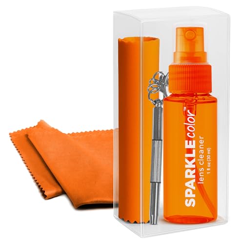 Eyeglass Lens Cleaner Spray & Repair Kit with Vinyl Flip-Top Pouch – 1oz Glasses Cleaner Bottle, Microfiber Cloth & Keychain Screwdriver for Eyeglasses, Sunglasses, Lenses & Screens (1 Pack) - size: 1 Fl Oz (Pack of 1), style: Orange | 1x1oz Lens Spray +