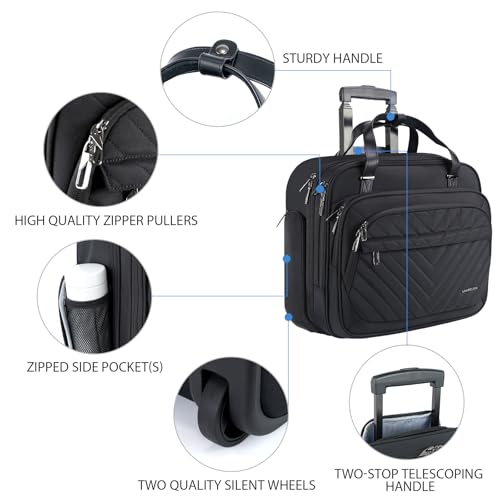 VANKEAN 15.6" Rolling Laptop Bag Waterproof RFID Travel Business Black