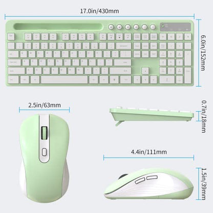 Wireless Keyboard and Mouse Combo, MARVO 2.4G Ergonomic Wireless Computer Keyboard with Phone Tablet Holder, Silent Mouse with 6 Button, Compatible with MacBook, Windows (Green) - color: Green