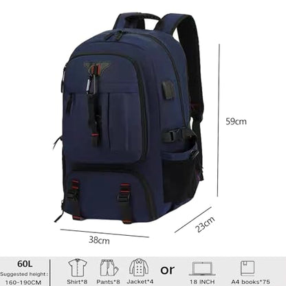 Travel laptop backpack, Extra Large 60L Traveling College Backpack,Large Capacity Backpack for Men Women,Fits 17 Inch Computer, USB Charging Port, Blue - color: 60l Blue