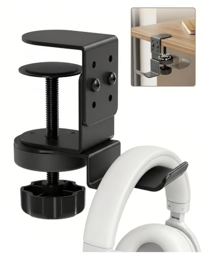 Rotating Headphone Stand Hanger, Heavy Duty Clamp-on Under Desk Hook with 360 Degree Rotation for Purse and Backpack